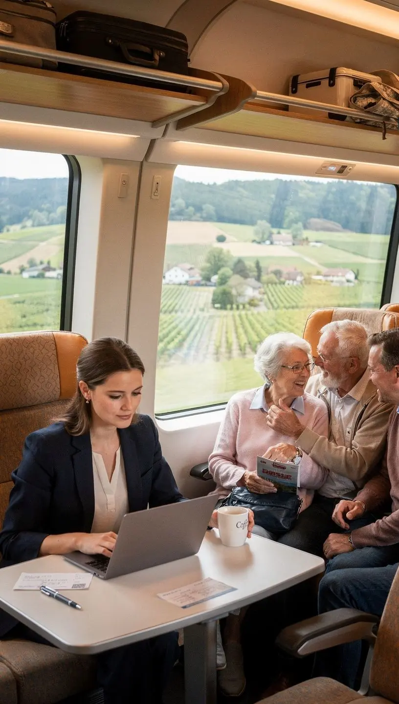 Stimmungsvolle Abendaufnahme eines beleuchteten Bahnhofs mit ankommenden Zügen.