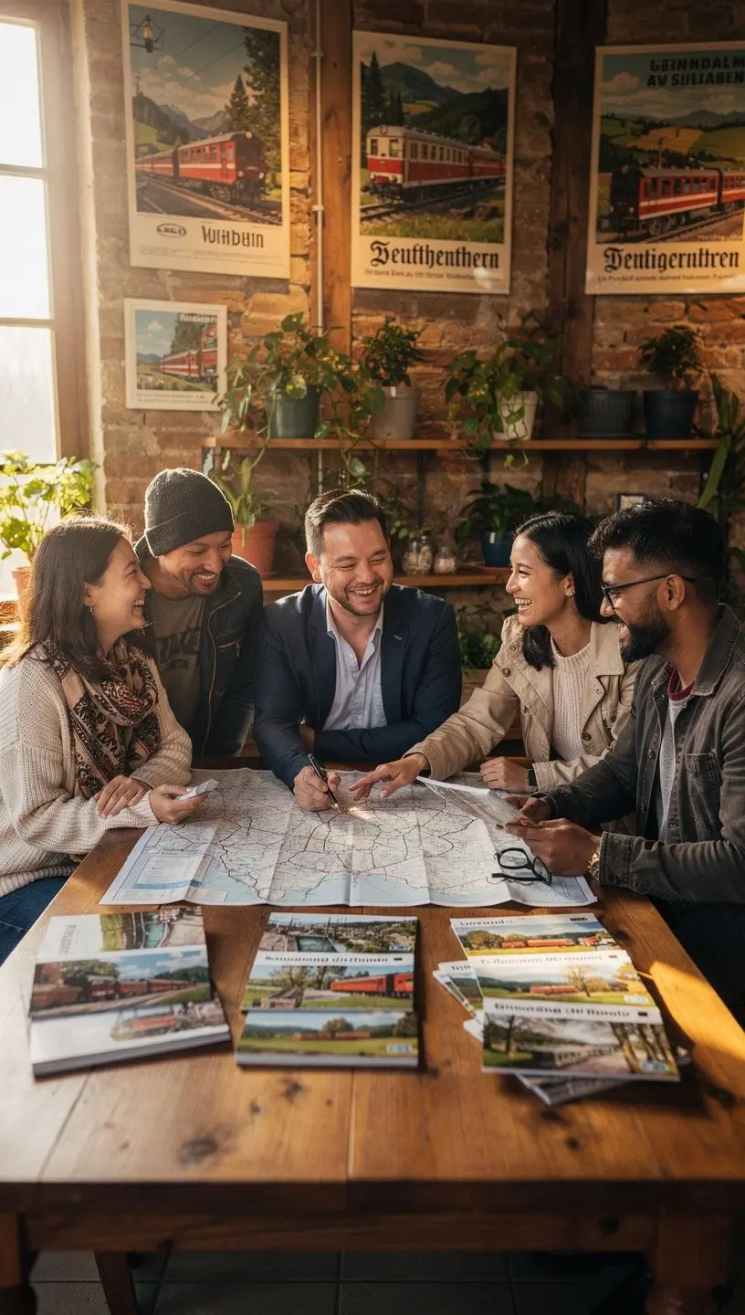 Person nutzt Tablet zur Planung einer Zugreise durch deutsche Städte mit touristischen Highlights.